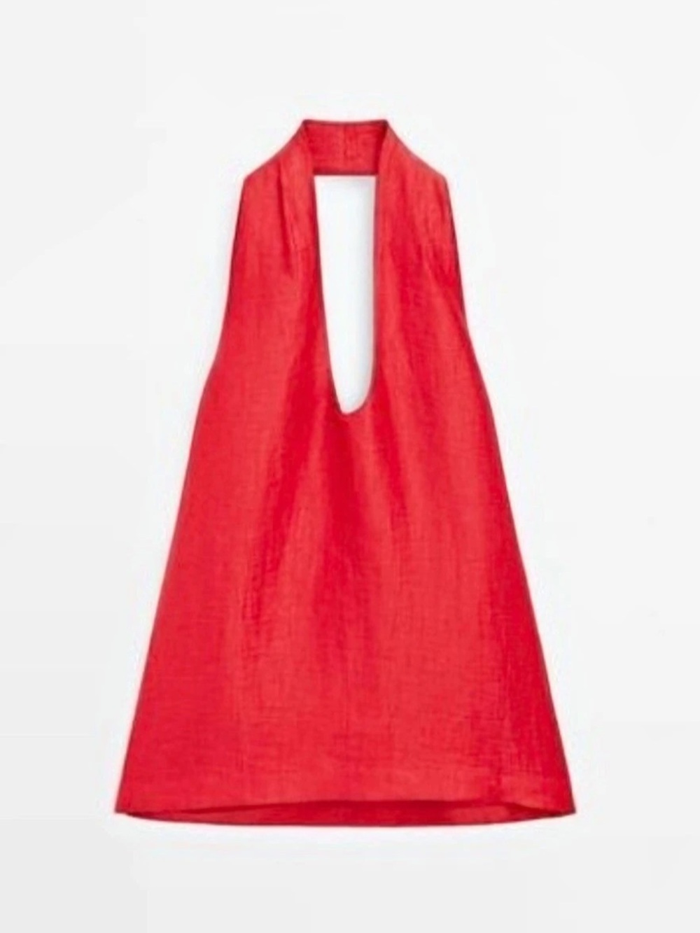 Massimo Dutti Red Linen Open-Back Halter Top XS